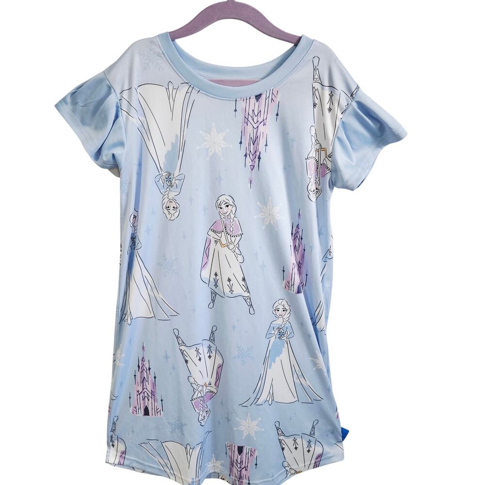 Disney Frozen Nightgown Pajama Dress Pastel Blue Elsa Anna Snowflake Size 8 - Picture 1 of 7